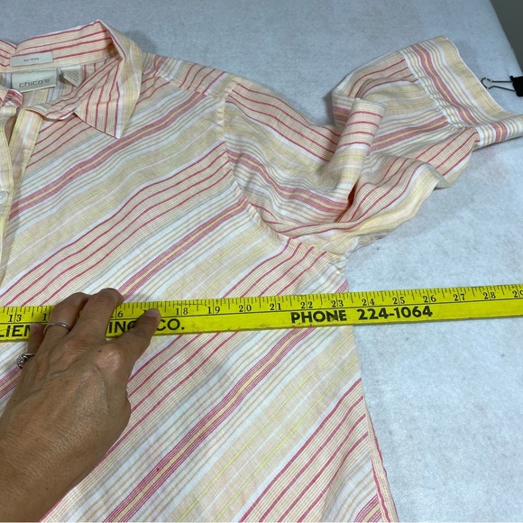 Chicos Linen Button Down Shirt Size 2.5 Striped Loose Tunic Sharkbite H… - Picture 7 of 10